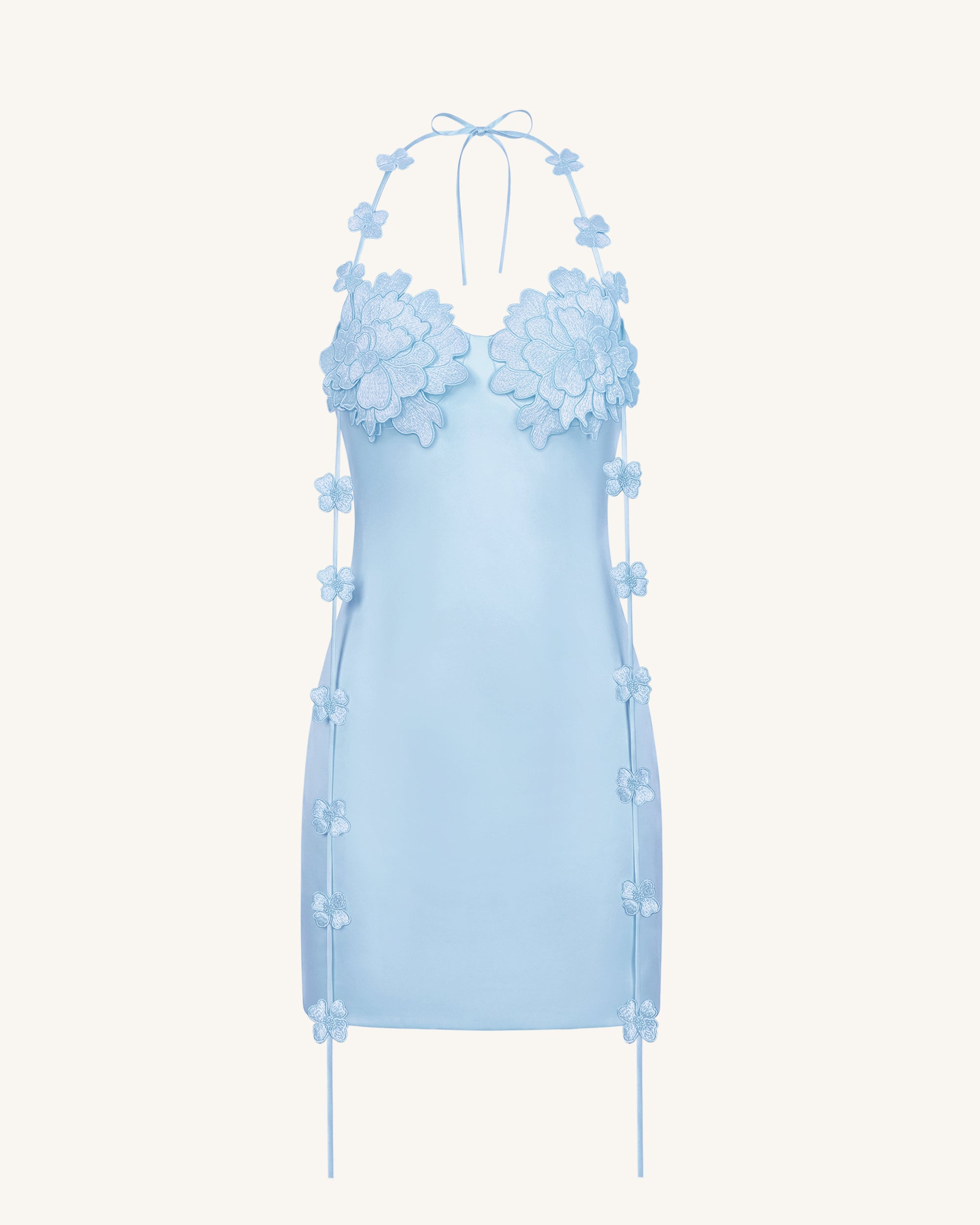 Floral Embellished Slip Mini Dress -Light Blue - Image 3