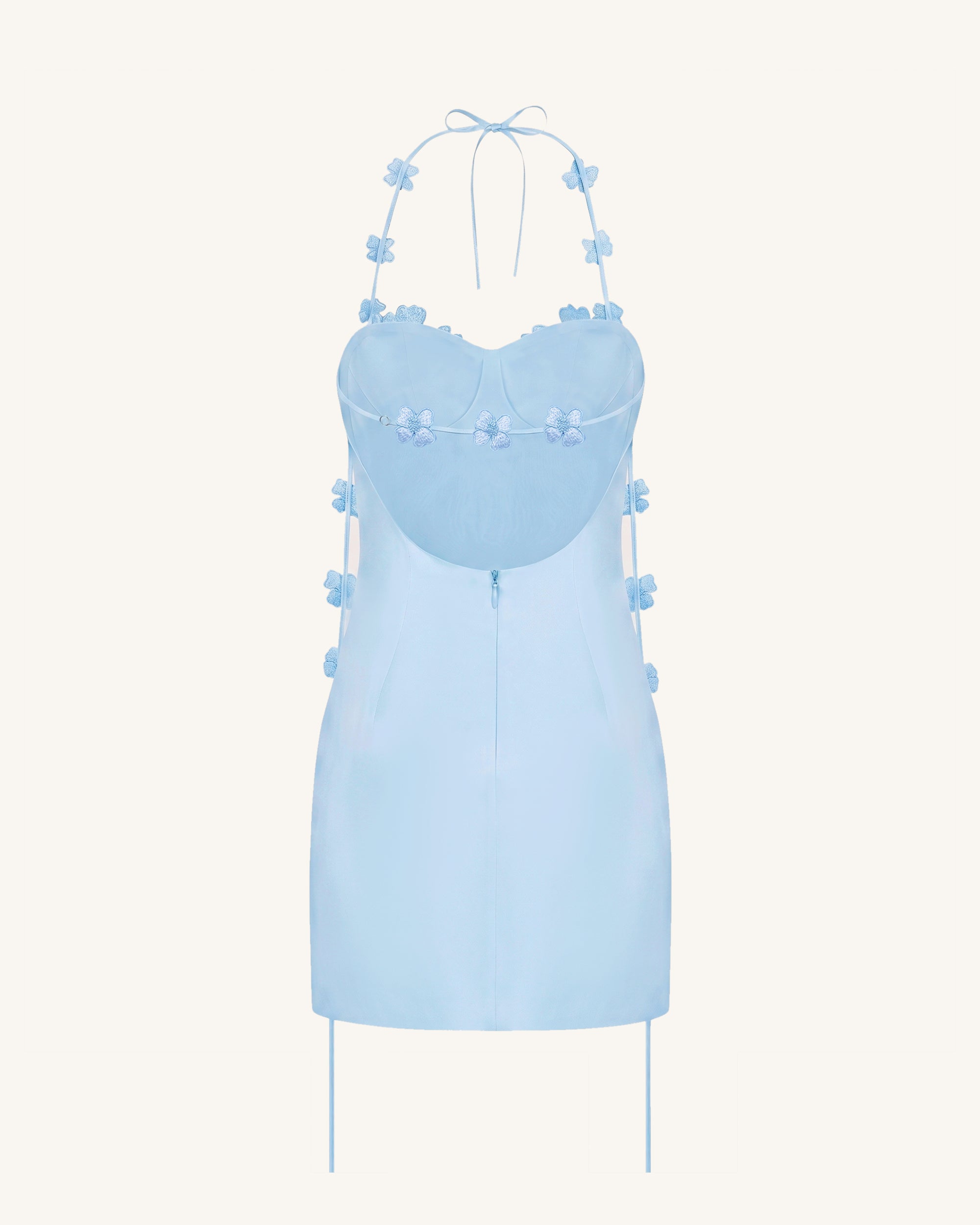 Floral Embellished Slip Mini Dress -Light Blue - Image 4