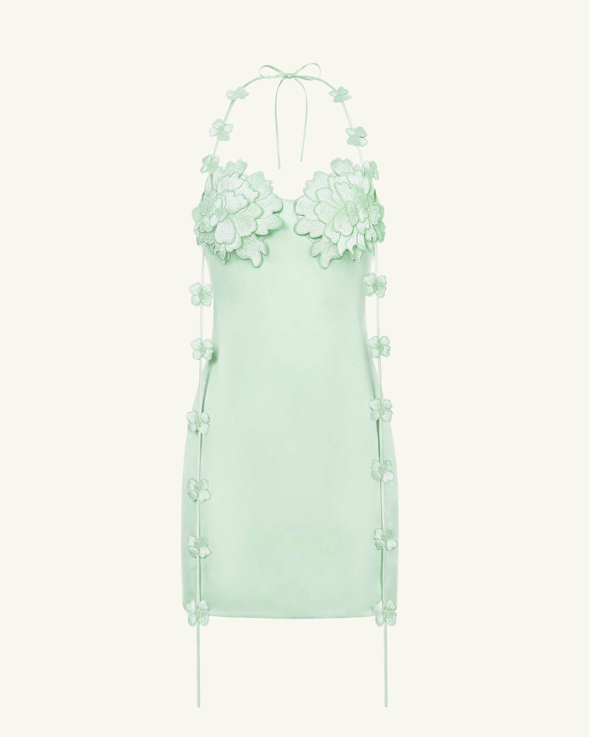 Floral Embellished Slip Mini Dress - MintGreen - Image 3