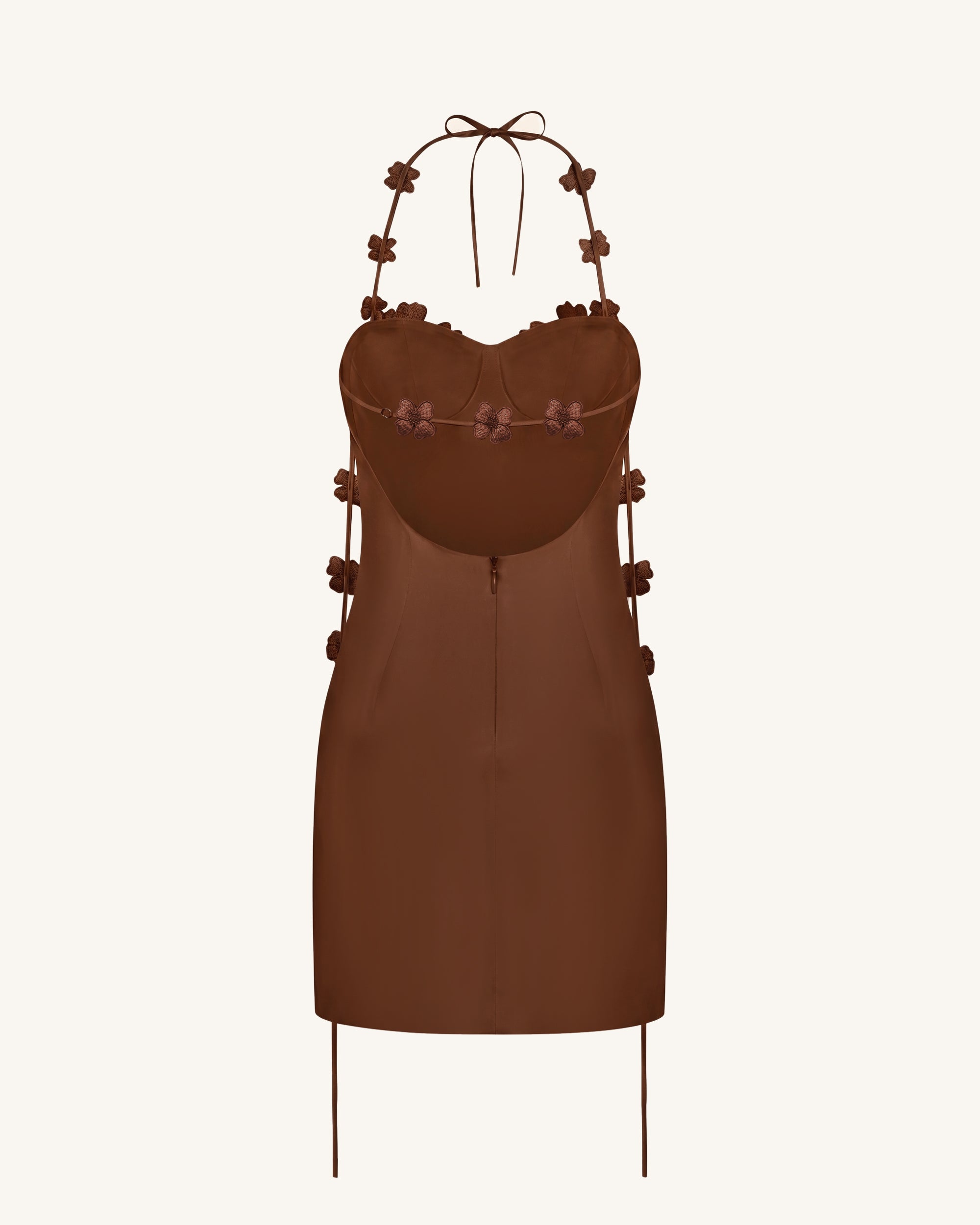 Floral Embellished Slip Mini Dress - Brown - Image 4
