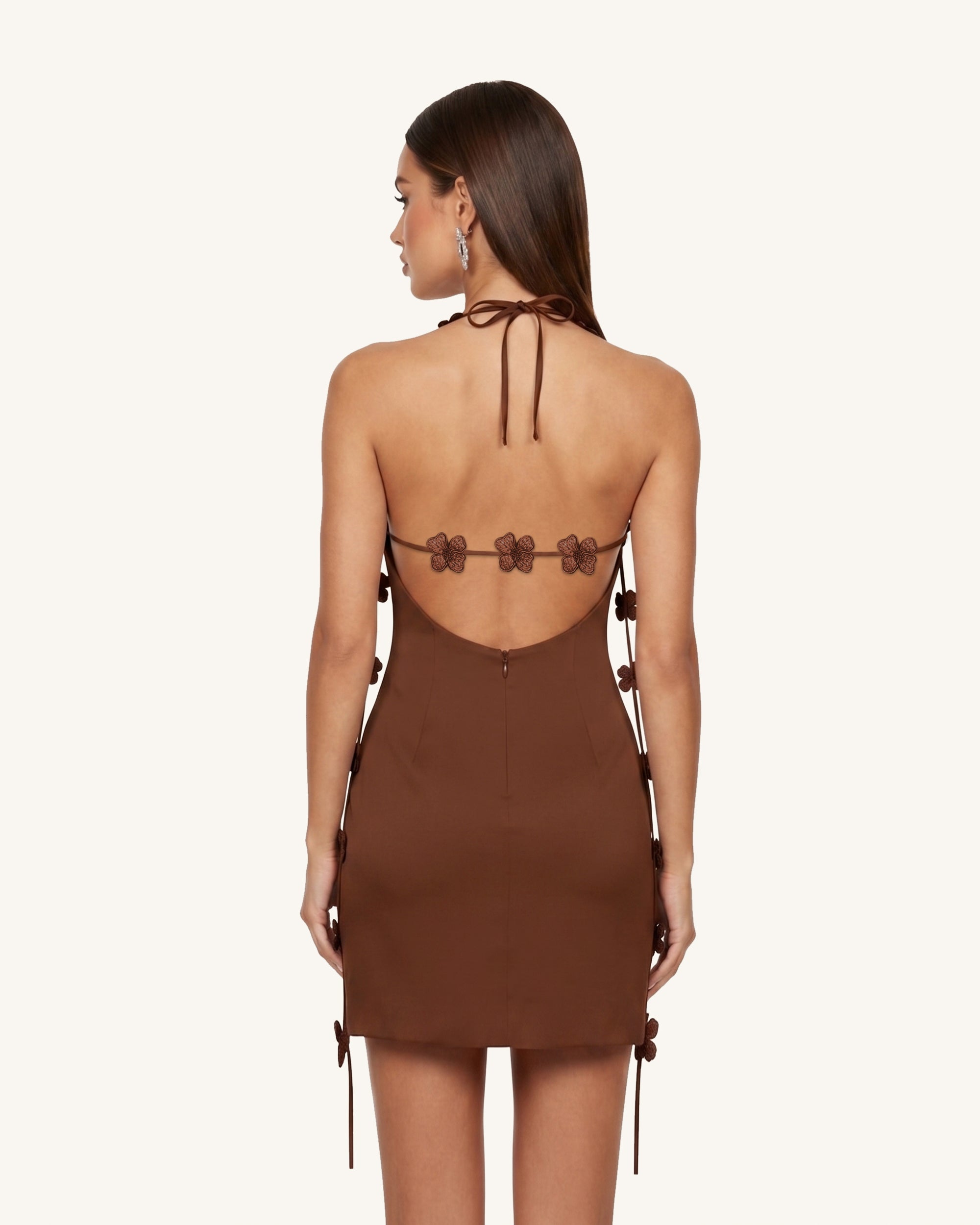 Floral Embellished Slip Mini Dress - Brown - Image 2