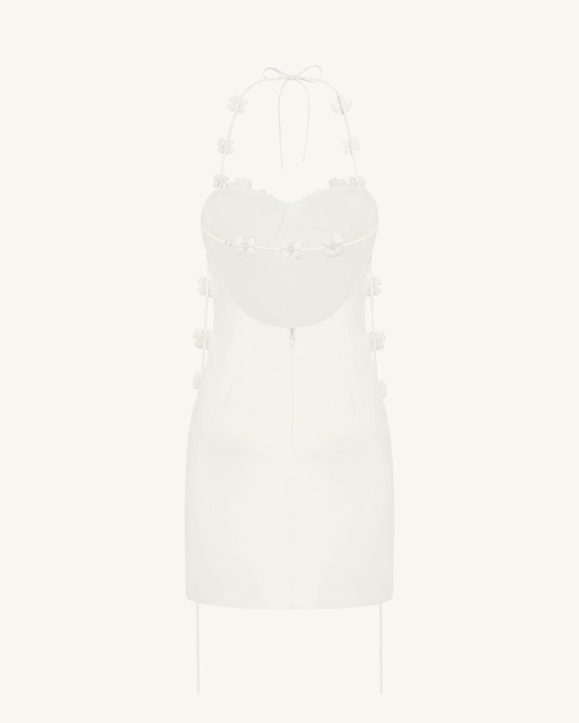Floral Embellished Slip Mini Dress -White - Image 4