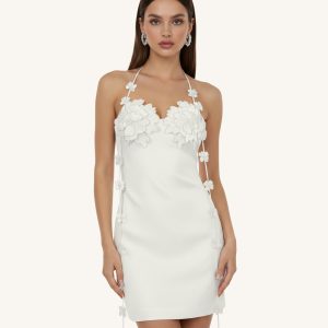 Floral Embellished Slip Mini Dress -White