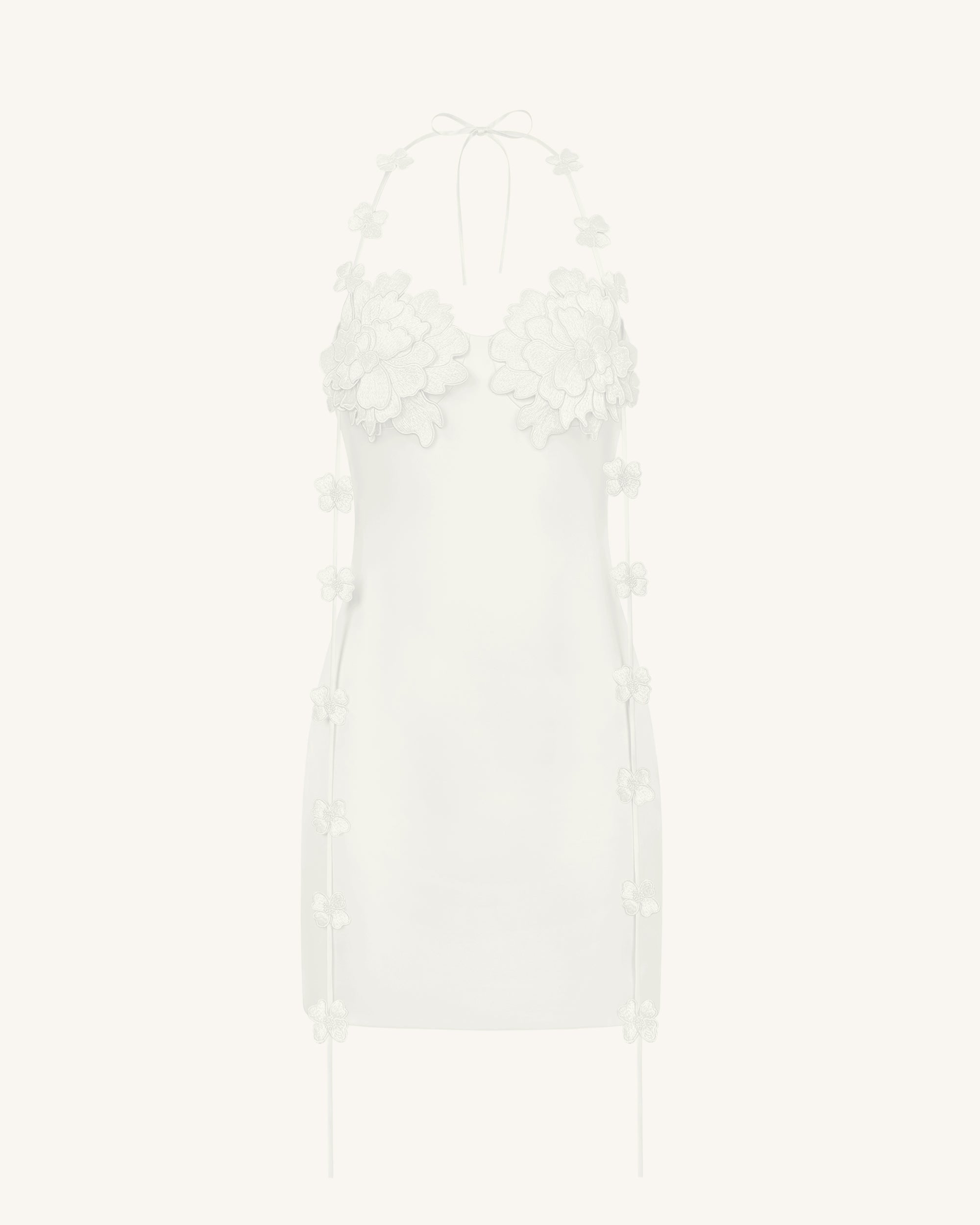 Floral Embellished Slip Mini Dress -White - Image 3