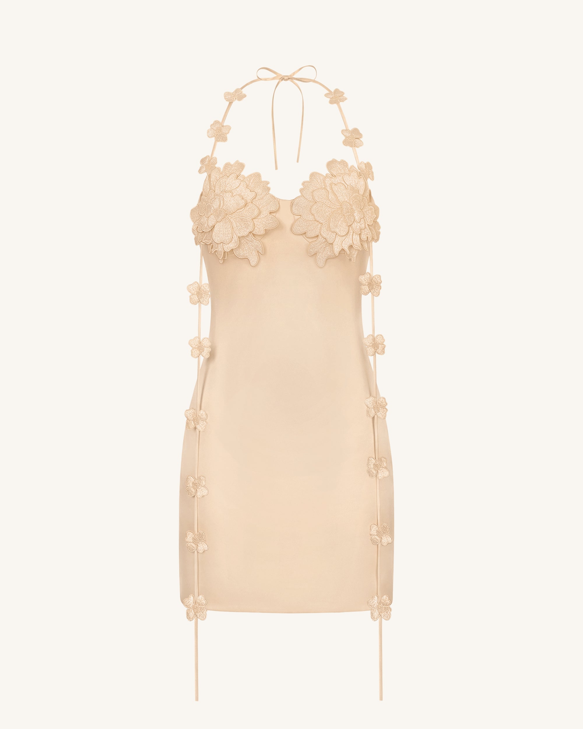 Floral Embellished Slip Mini Dress - Beige - Image 3