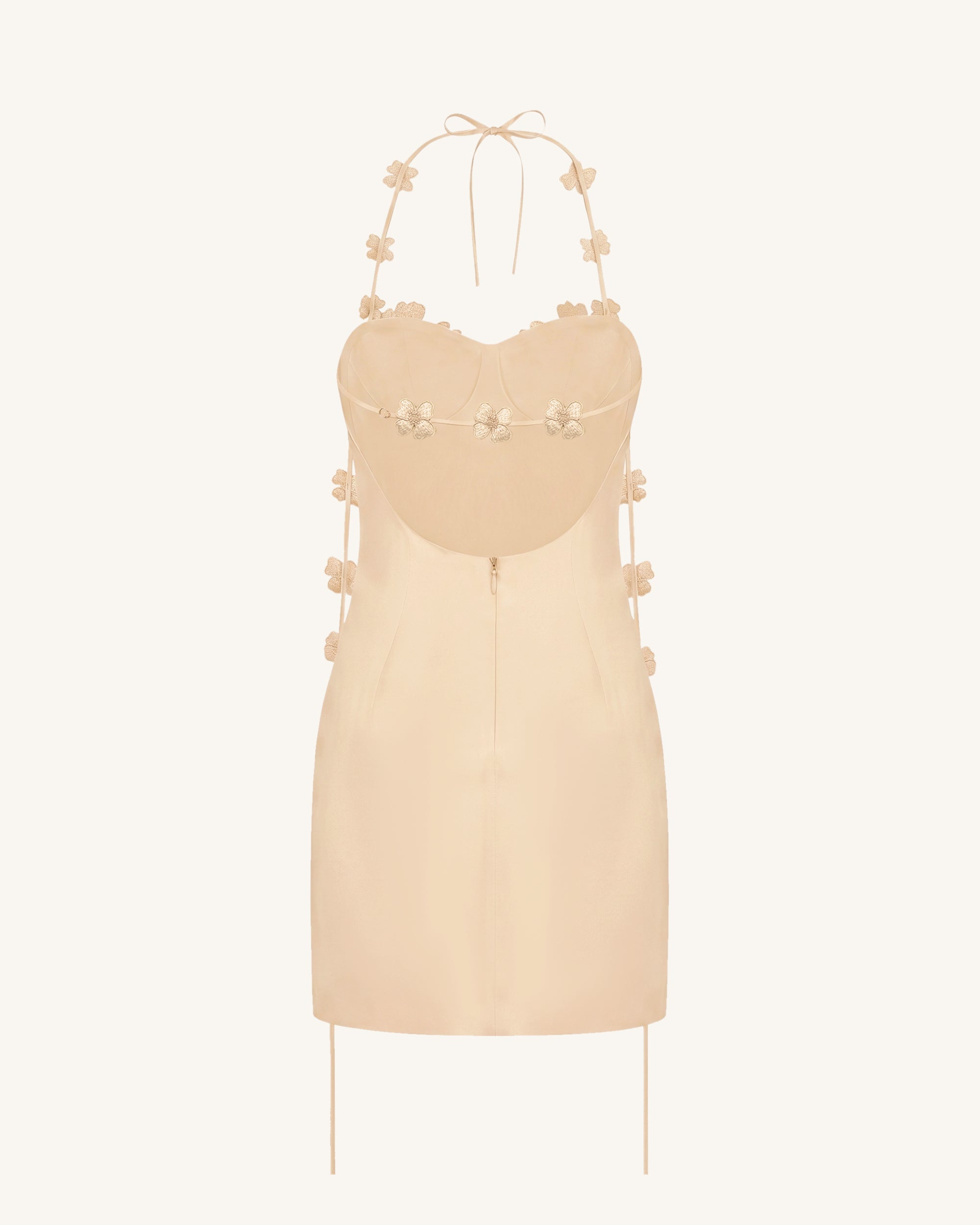 Floral Embellished Slip Mini Dress - Beige - Image 4