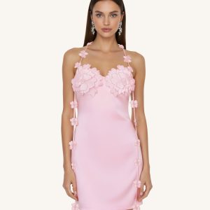 Floral Embellished Slip Mini Dress - Pink