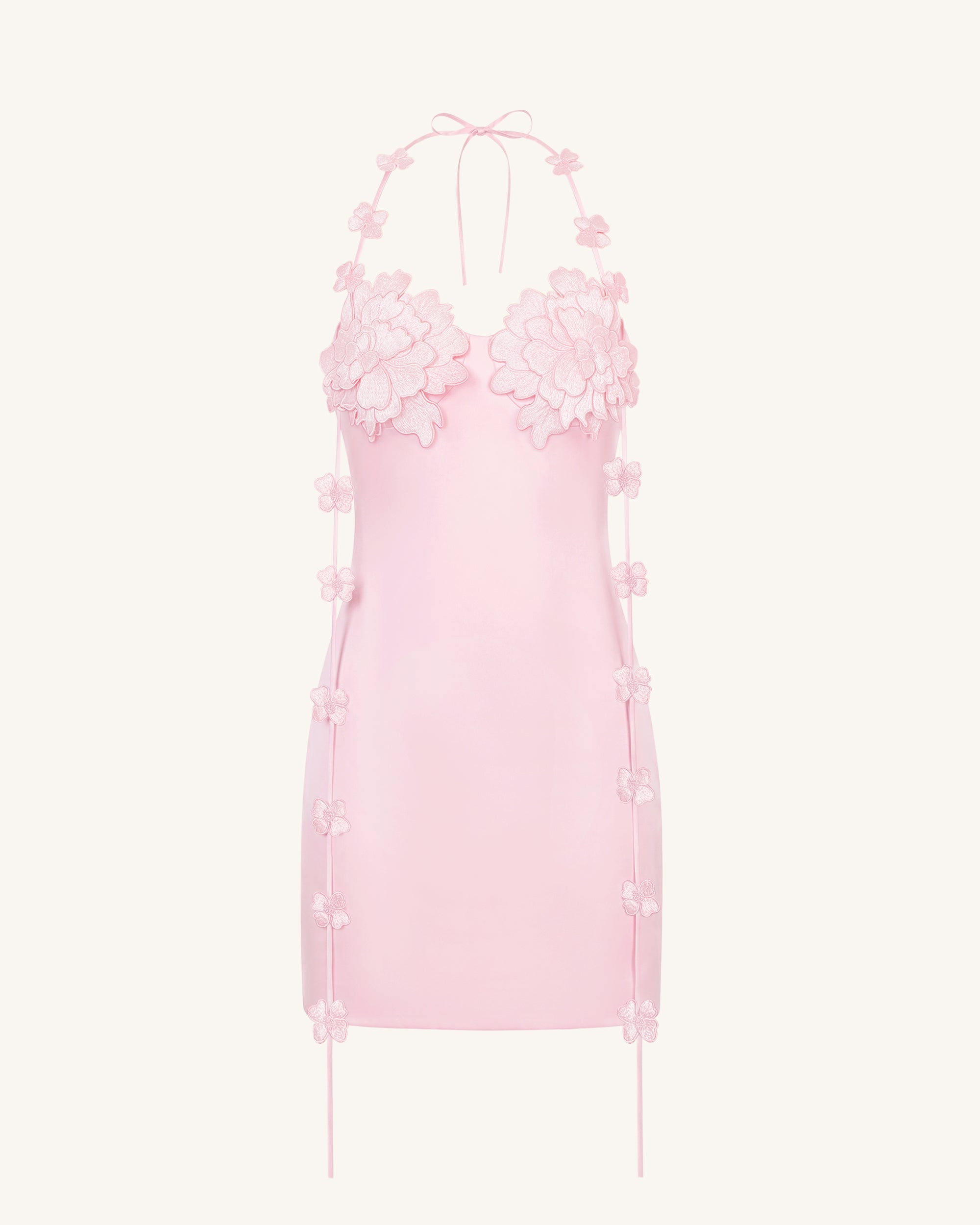 Floral Embellished Slip Mini Dress - Pink - Image 3