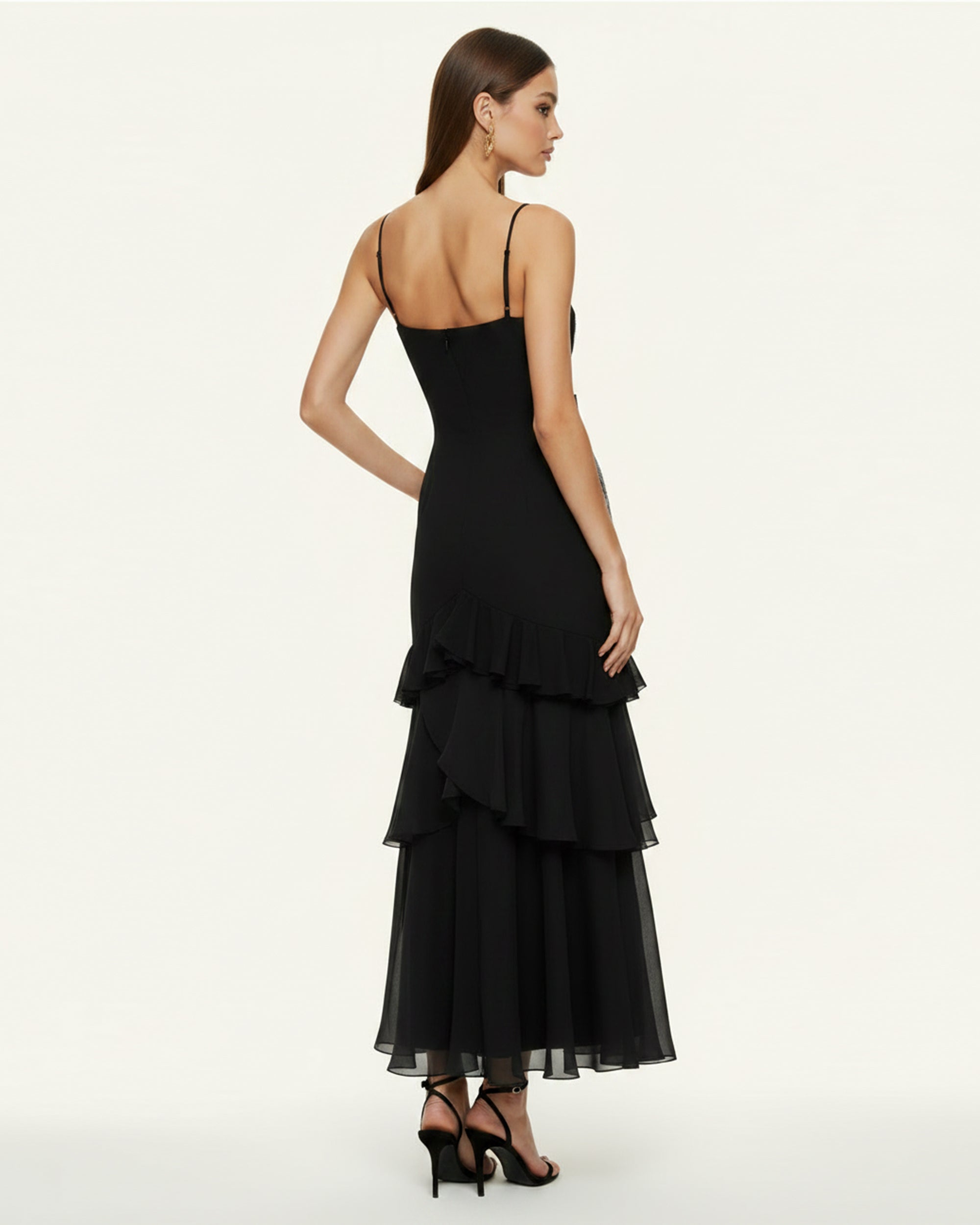 Orchid Embroidered Ruffled One-Shoulder Maxi Dress - Black - Image 2