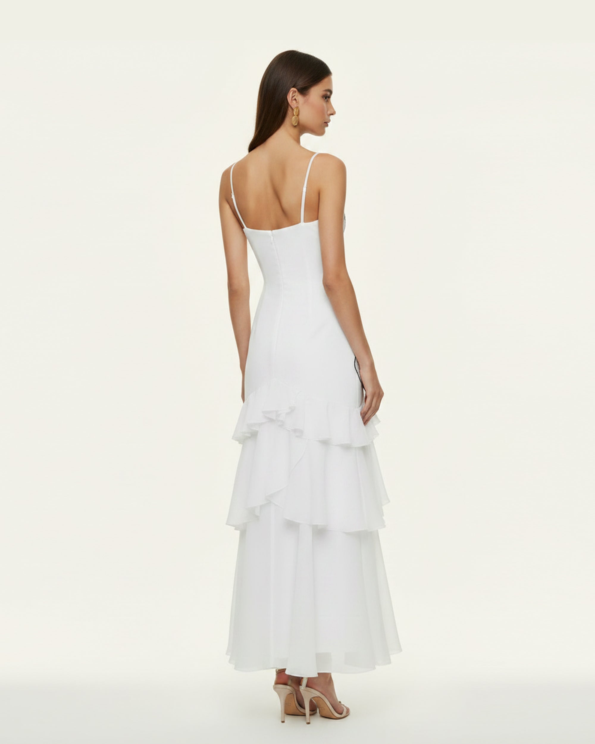 Orchid Embroidered Ruffled One-Shoulder Maxi Dress - White - Image 2