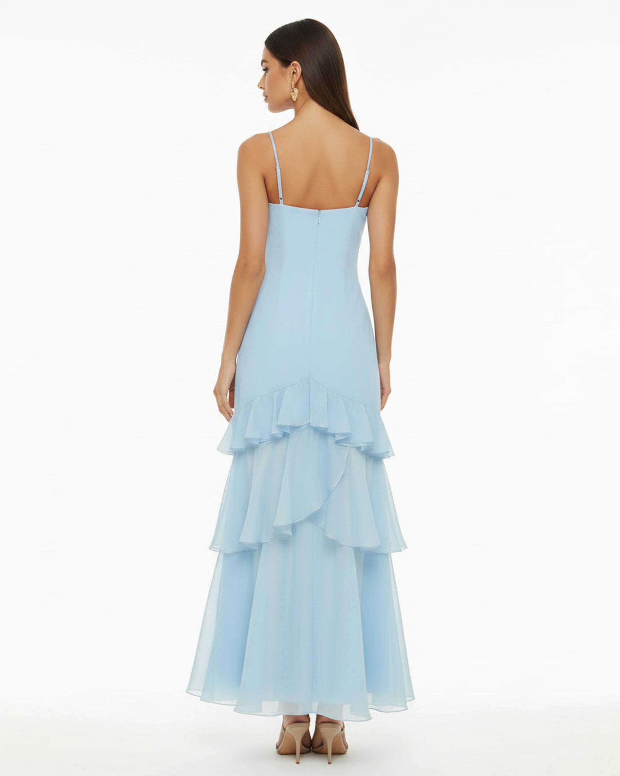 Orchid Embroidered Ruffled One-Shoulder Maxi Dress - Light Blue - Image 2