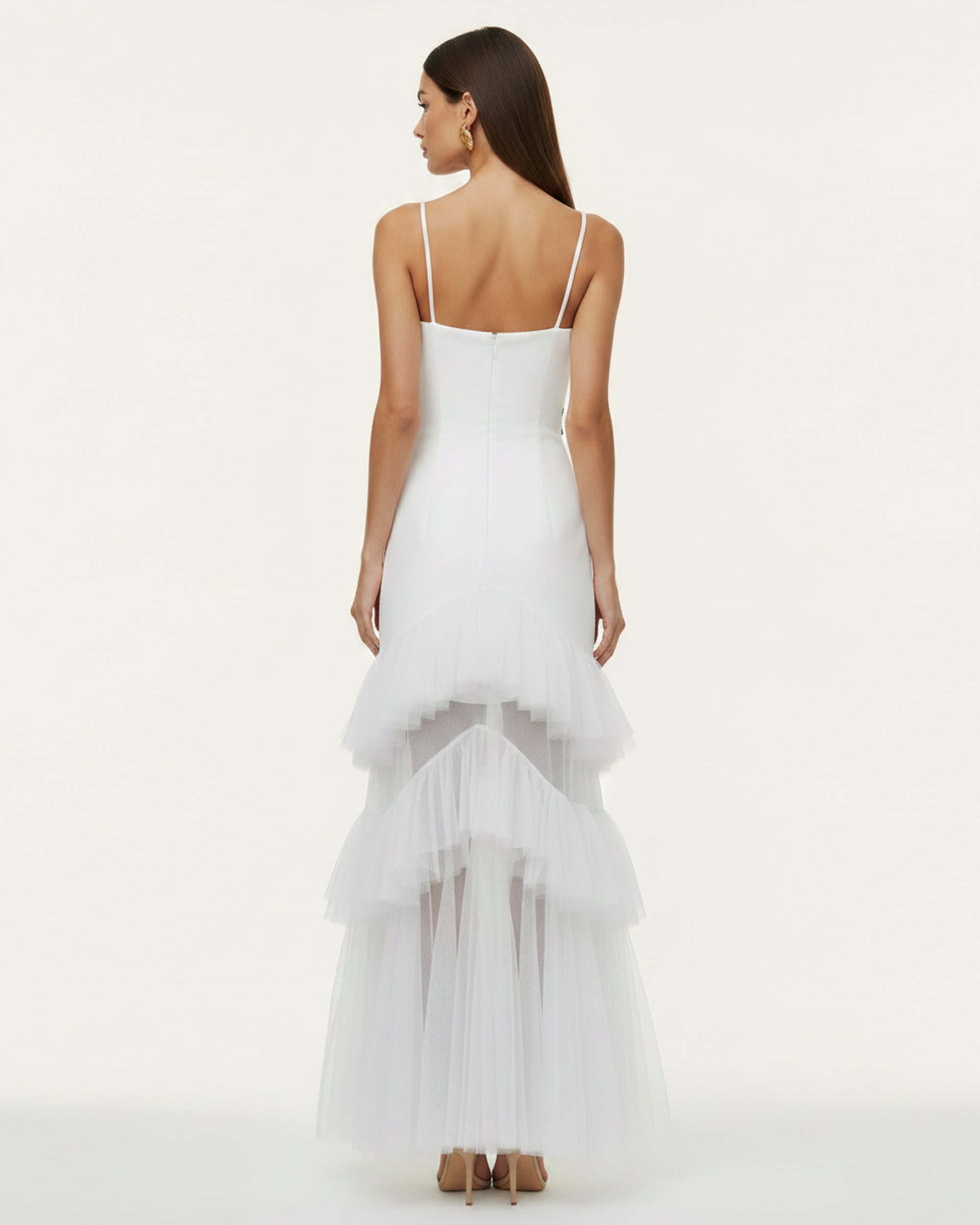 Orchid Embroidered Ruffled Tulle Strapless Maxi Dress - White - Image 2