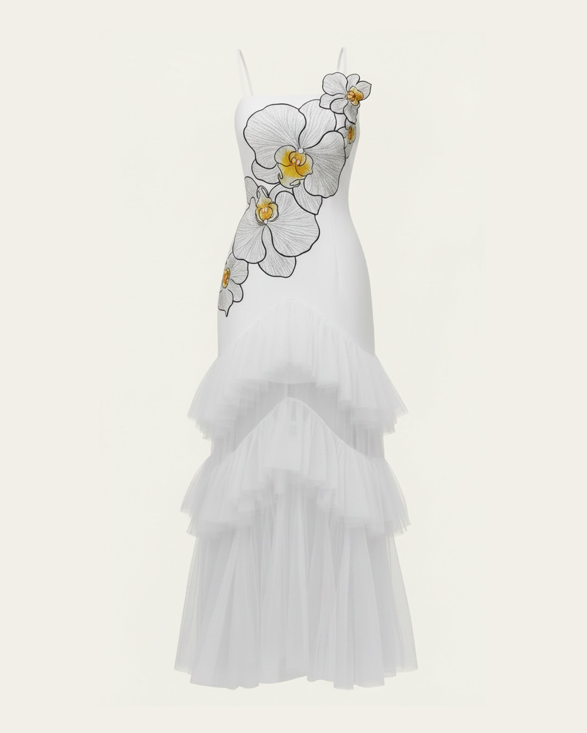 Orchid Embroidered Ruffled Tulle Strapless Maxi Dress - White - Image 3