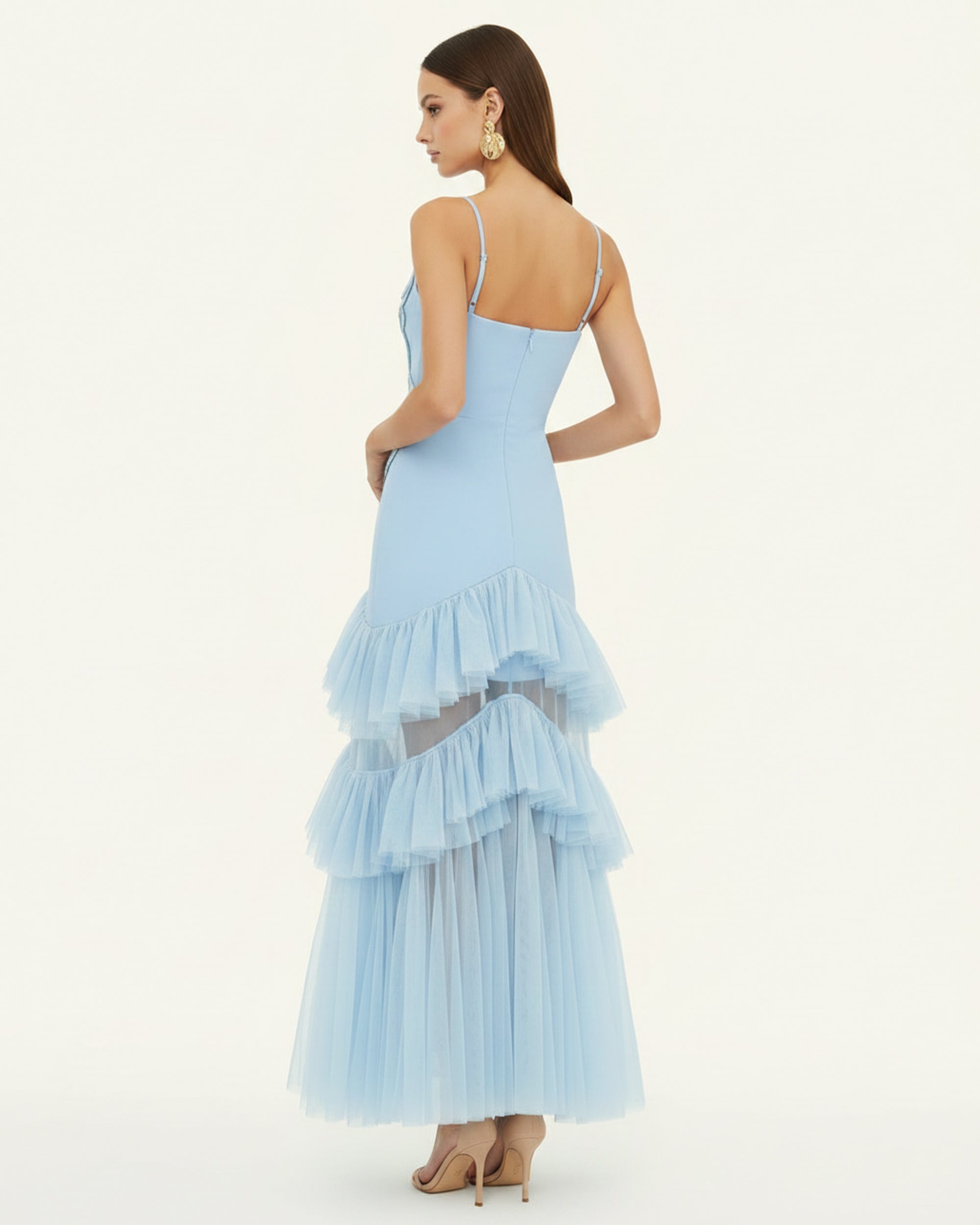 Orchid Embroidered Ruffled Tulle Strapless Maxi Dress - Light Blue - Image 2