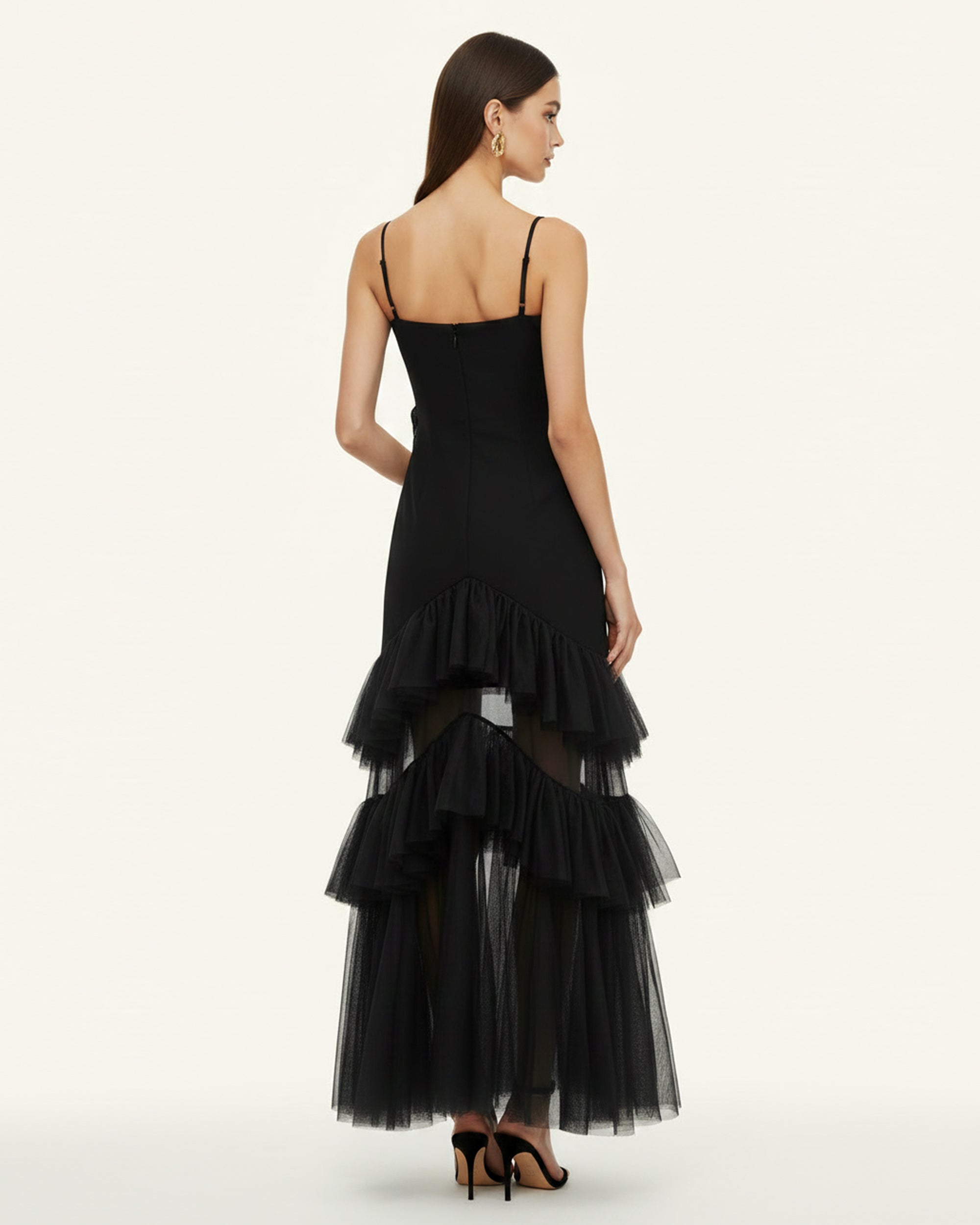 Orchid Embroidered Ruffled Tulle Strapless Maxi Dress - Black - Image 2