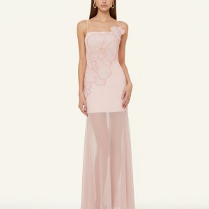 Orchid Embroidered Strappy Sheer Maxi Dress - Blush Pink