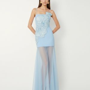 Orchid Embroidered Strappy Sheer Maxi Dress - Light Blue