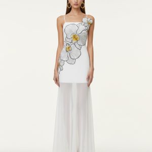 Orchid Embroidered Strappy Sheer Maxi Dress - White