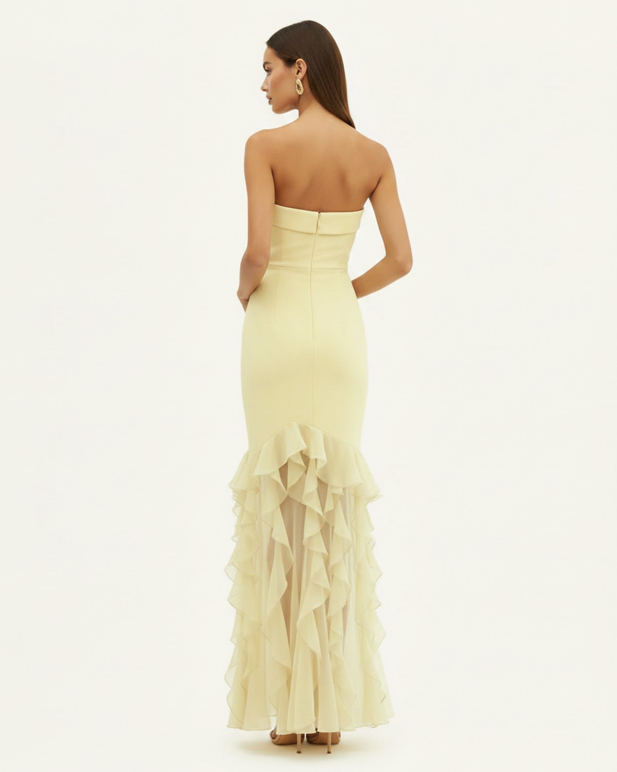 Orchid Embroidered Ruffled Strapless Maxi Dress - Pale Yellow - Image 2