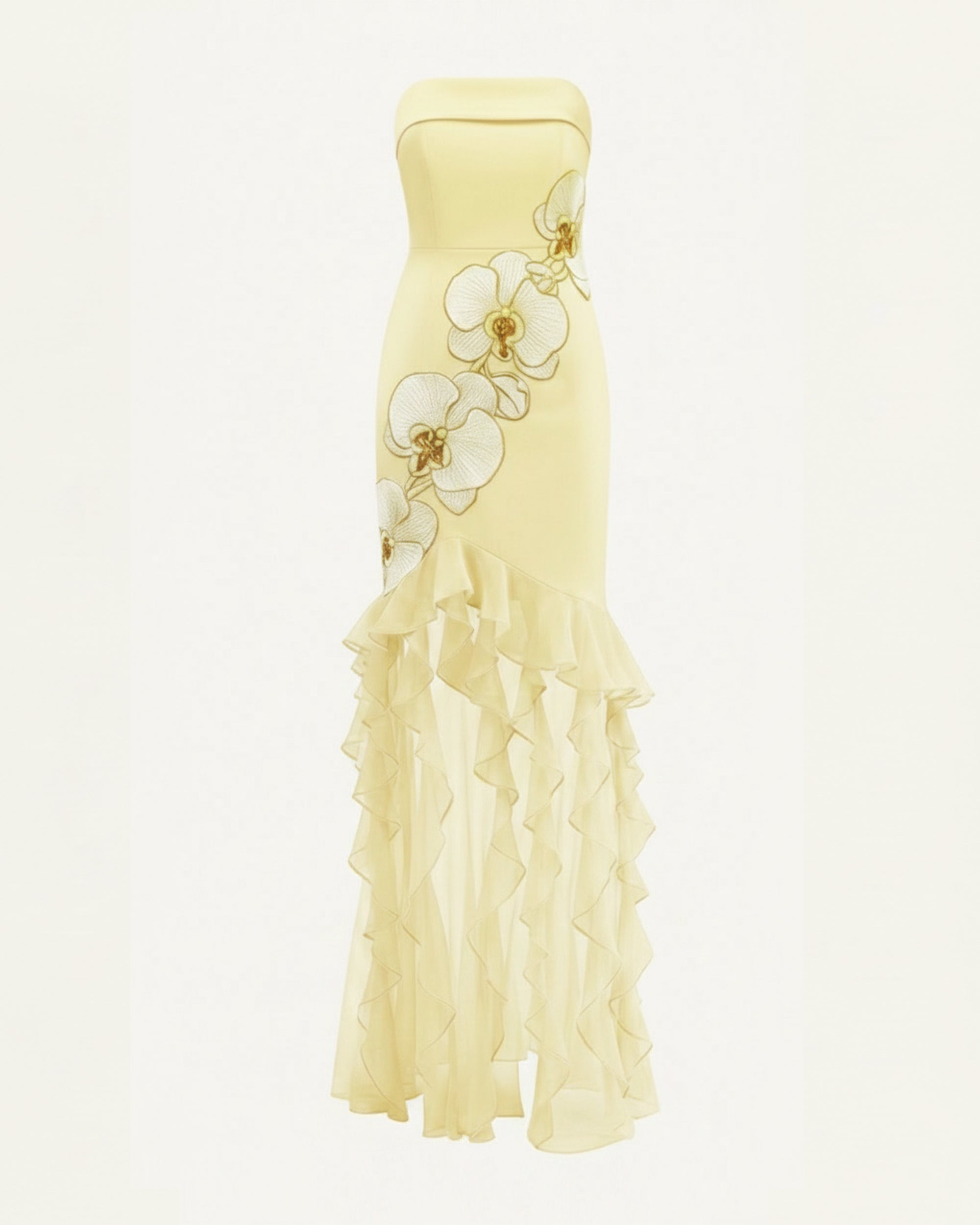 Orchid Embroidered Ruffled Strapless Maxi Dress - Pale Yellow - Image 3