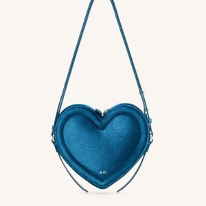 Arlene Velvet Heart Shaped Bag - Blue