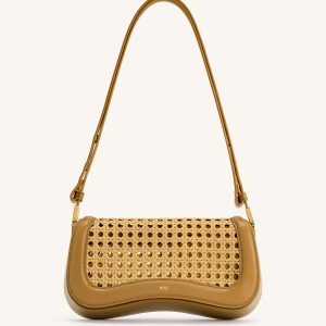 Joy Faux Bamboo Woven Shoulder Bag - Brown