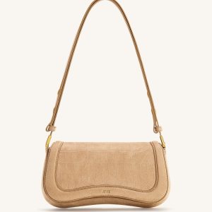 Joy Croc-Embossed Faux Suede Shoulder Bag - Beige