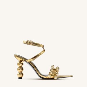Mia Strappy High Heels With Beaded Detail - Gold