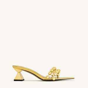 Gianna Beaded Strap Mules - Gold