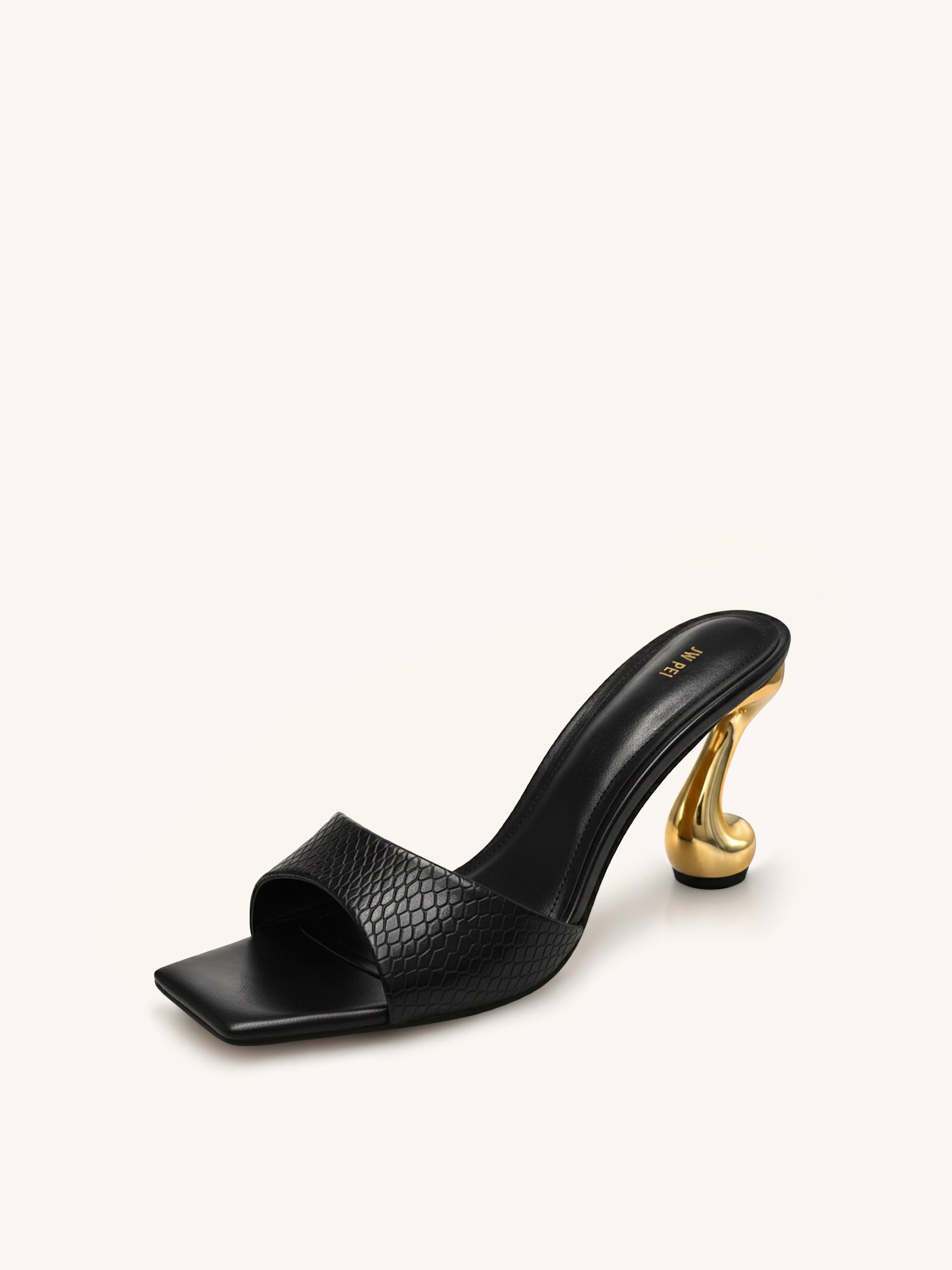 Hannah Faux Snakeskin Heel Mules - Black - Image 3