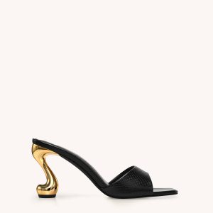Hannah Faux Snakeskin Heel Mules - Black