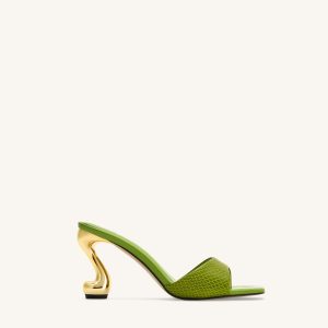 Hannah Snakeskin Heel Mules - Green