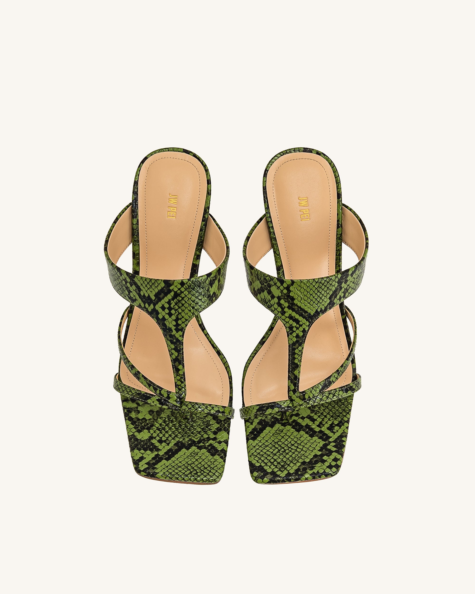 Cora Snakeskin Heeled Flip Flops - Green - Image 4