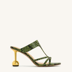 Cora Snakeskin Heeled Flip Flops - Green