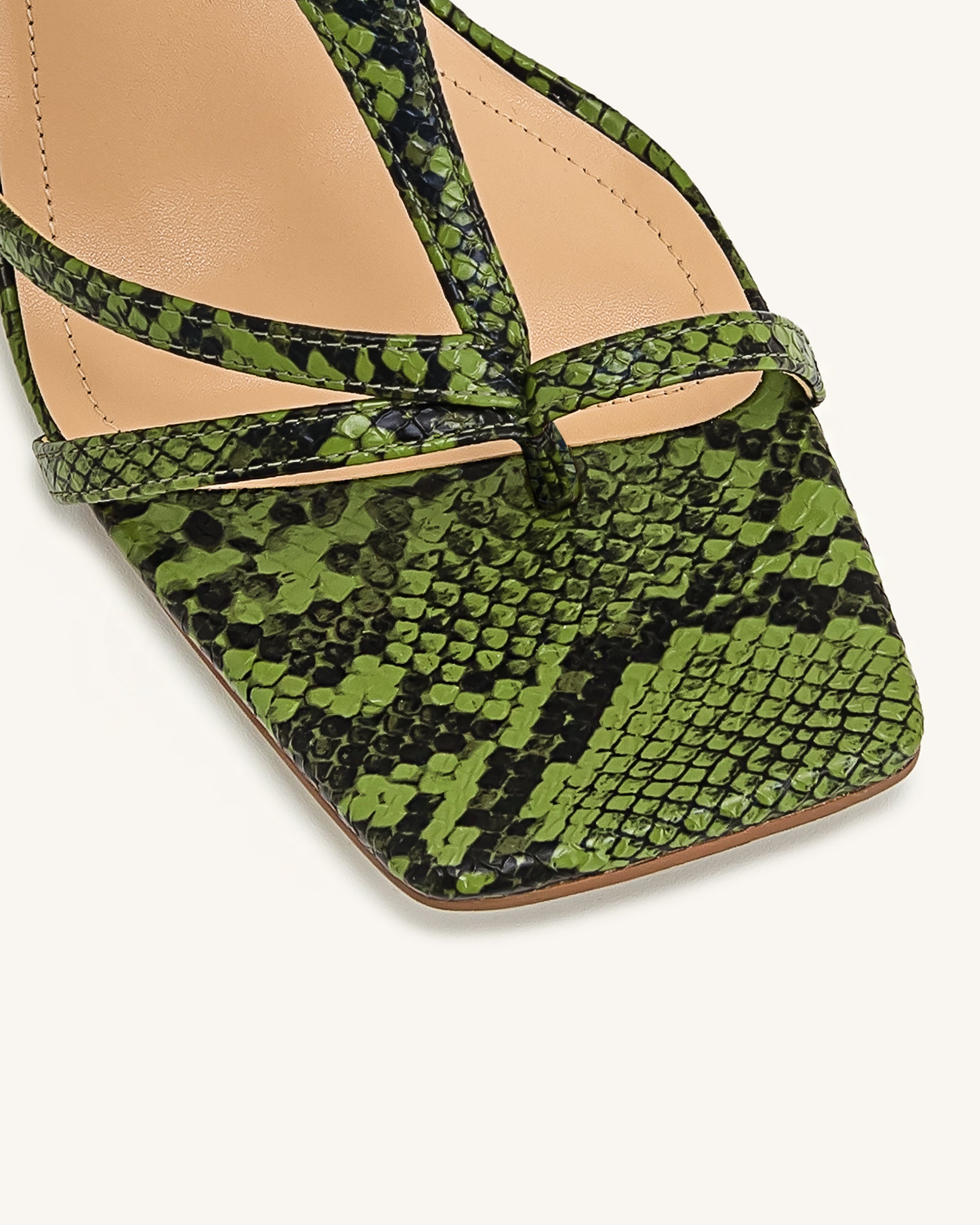 Cora Snakeskin Heeled Flip Flops - Green - Image 6