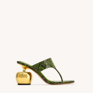 Naomi Snakeskin Heeled Flip Flops - Green