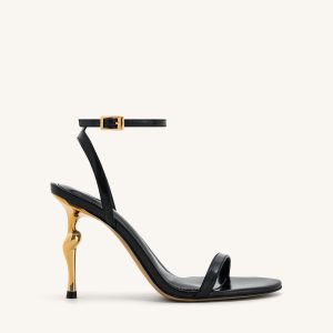 Alivia Gold Metal Heel Sandals - Black