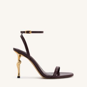 Alivia Gold Metal Heel Sandals - Claret Red