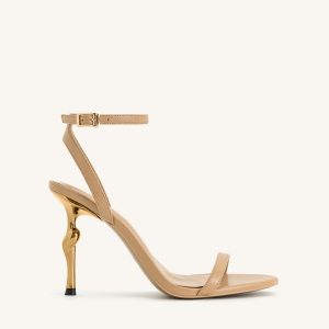 Alivia Gold Metal Heel Sandals - Khaki