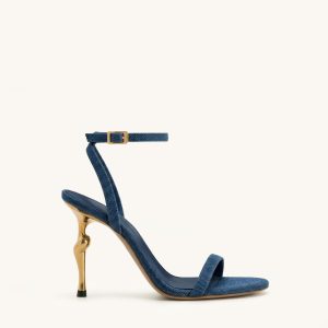 Alivia Gold Metal Heel Sandals - Denim Blue
