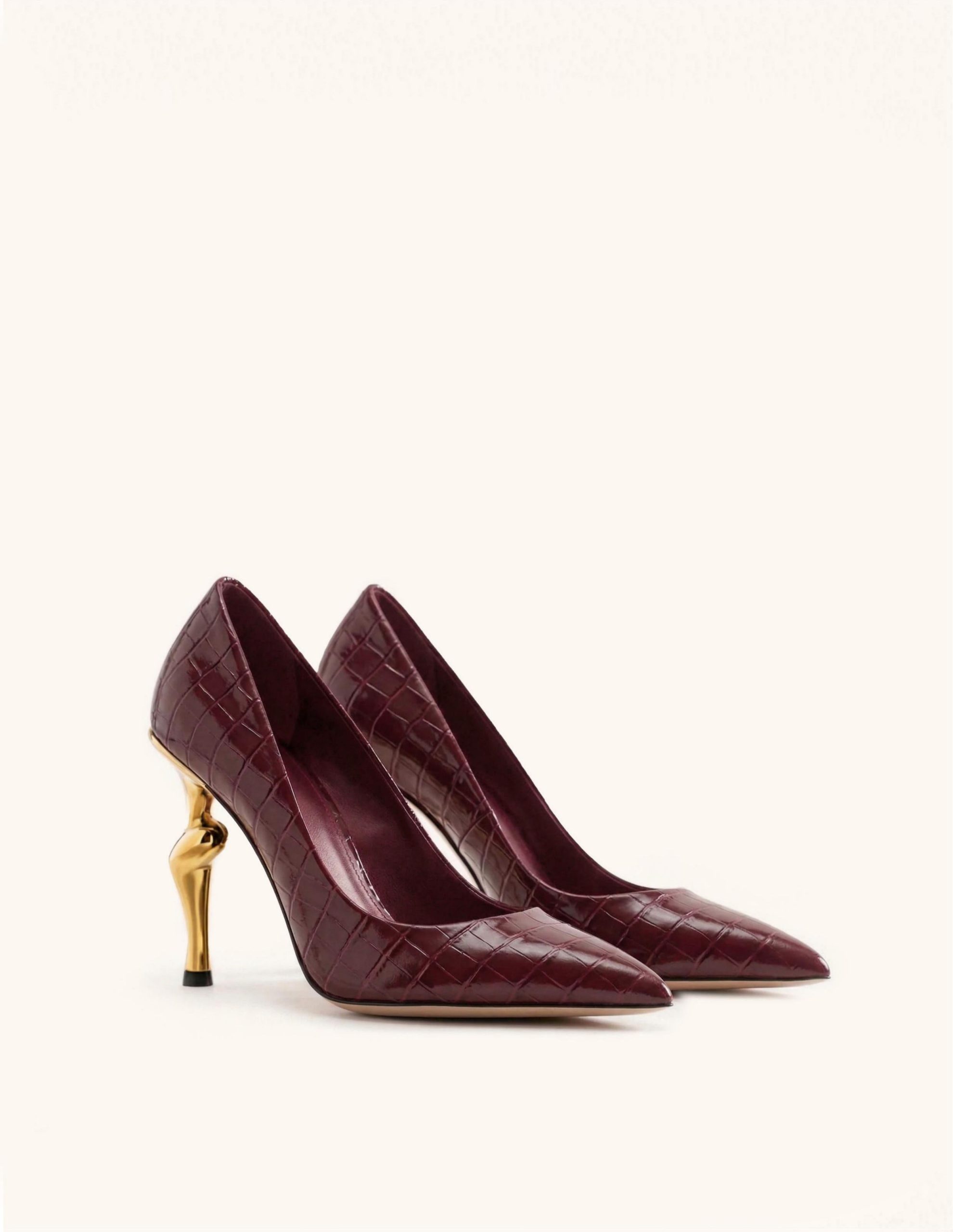 Hazel Croc-Embossed Heels - Burgundy - Image 2