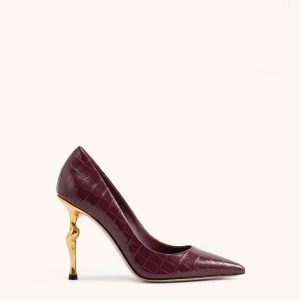 Hazel Croc-Embossed Heels - Burgundy