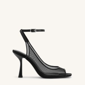 Serenity Open Toe Mesh Slingback Sandals - Black