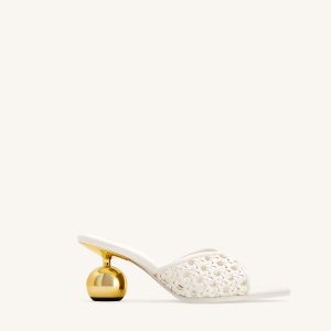 Ellie Woven Sphere Heel Mules - White