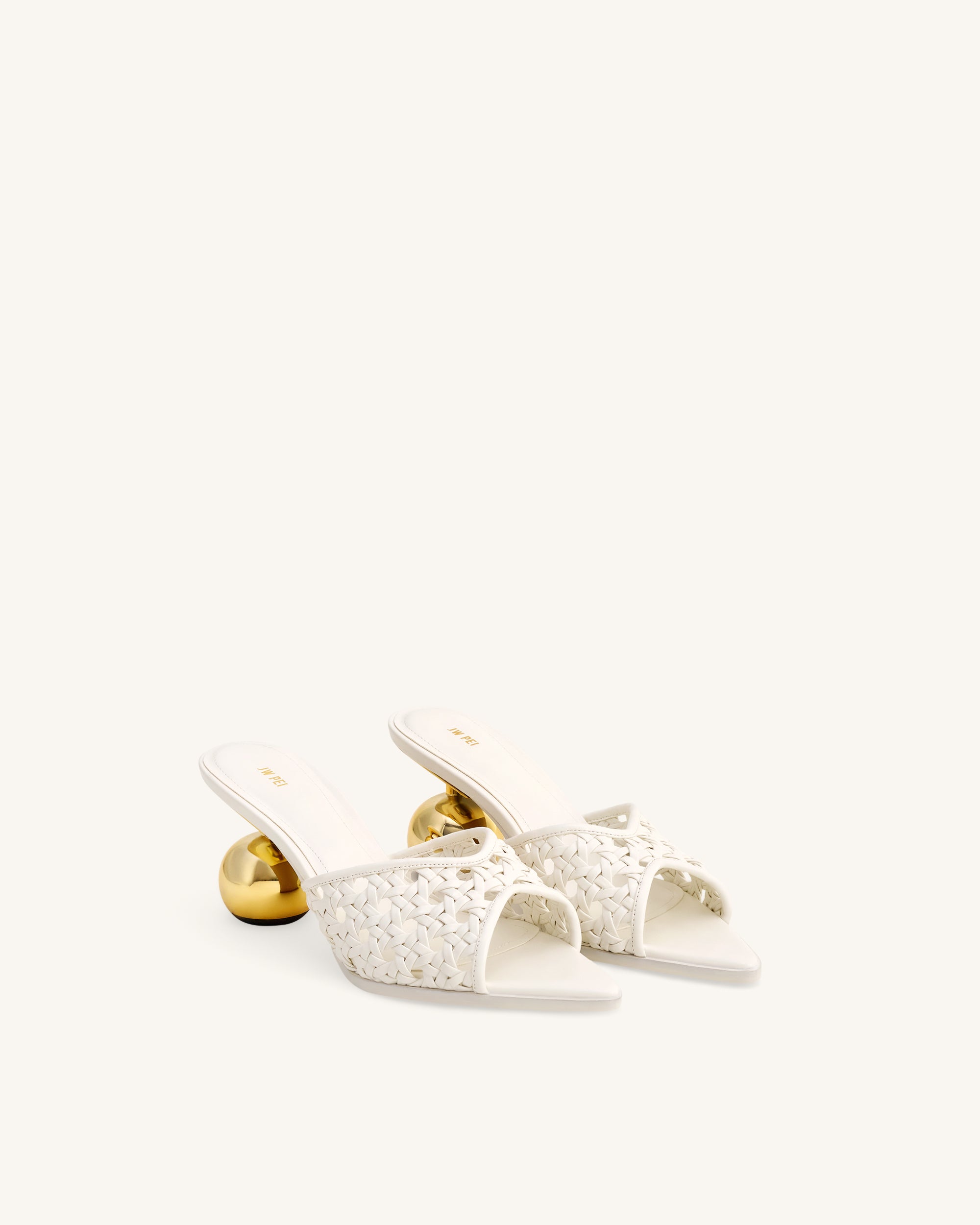 Ellie Woven Sphere Heel Mules - White - Image 2