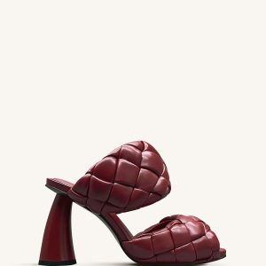 Lillian Weave Leather Heel Mules ?C Burgundy