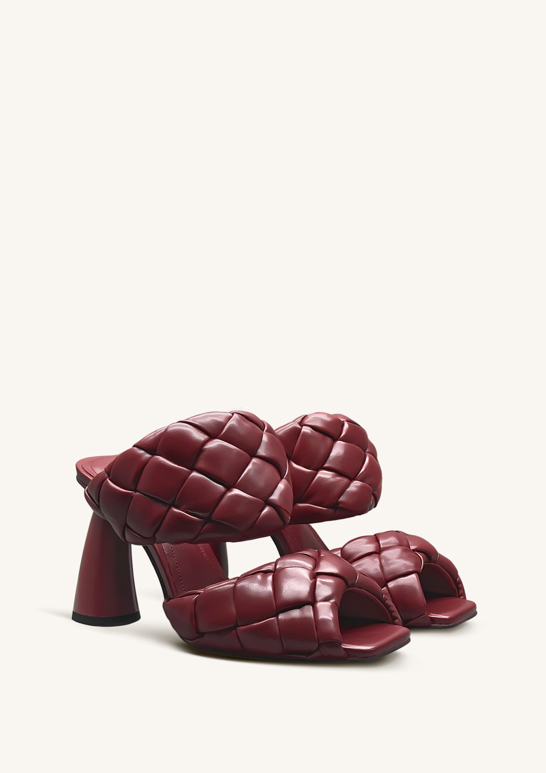 Lillian Weave Leather Heel Mules ?C Burgundy - Image 2