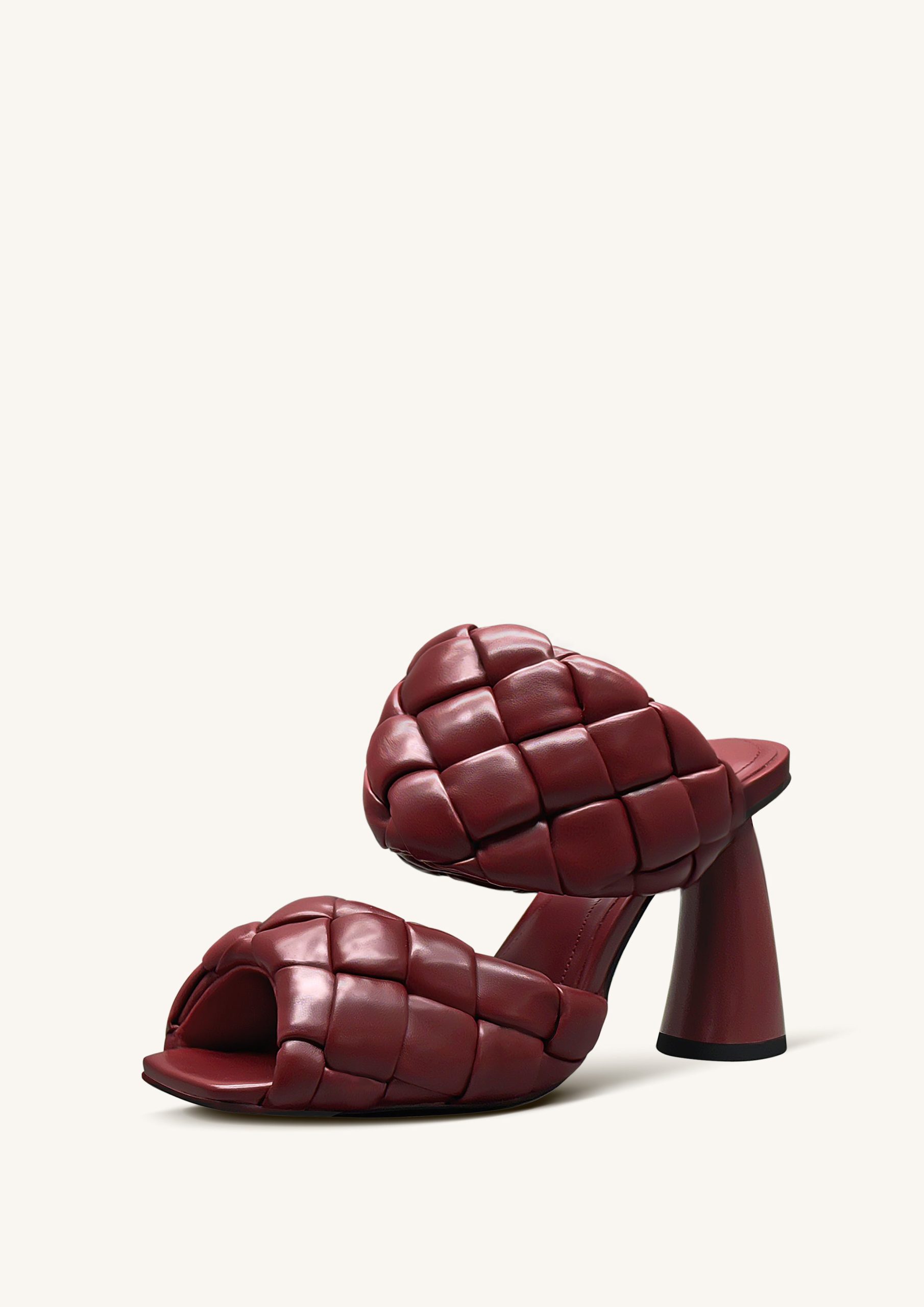 Lillian Weave Leather Heel Mules ?C Burgundy - Image 3