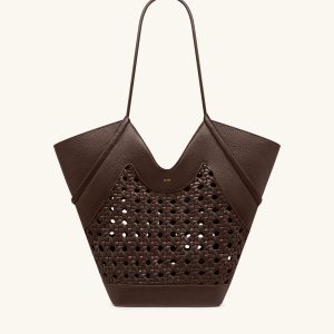 Maribel Woven Panel Tote Bag - Dark Brown