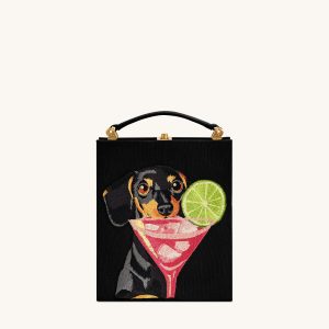 Taya-Puppy Pattern Book Shape Clutch Bag - Black